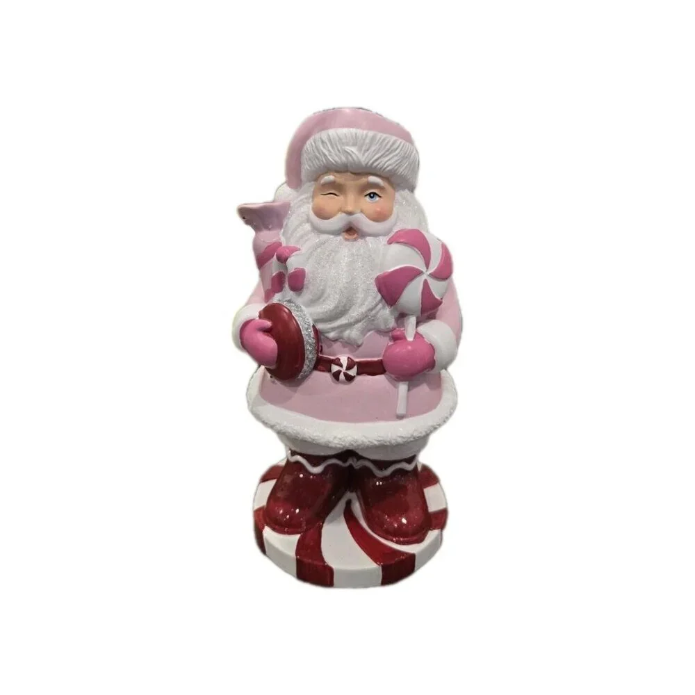 New Pink Red Peppermint Candy Santa Claus Christmas Soap Dispenser Decoration
